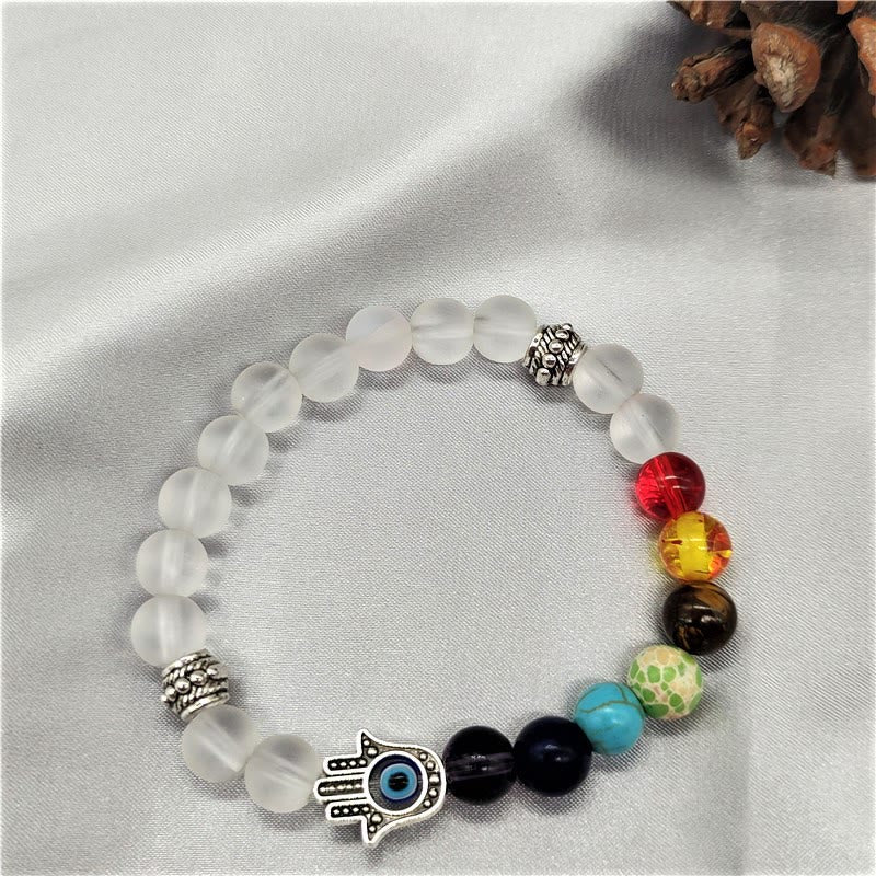 Olivenorma Braccialetto di perline Hamsa con occhio malvagio Chakra colorato
