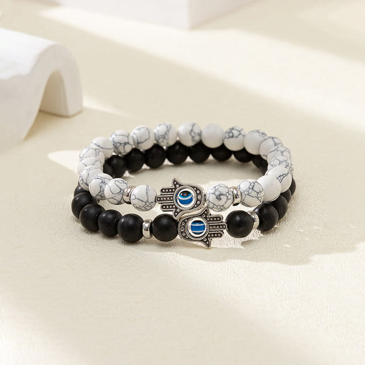 Olivenorma Ossidiana Bianco Turchese Malocchio Hamsa Bracciale Set