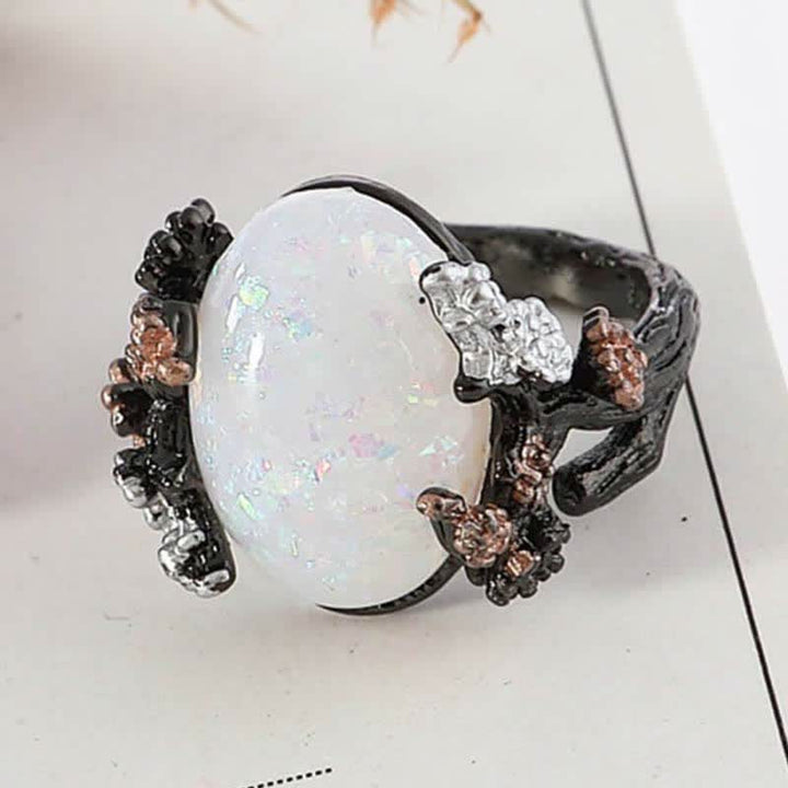 Olivenorma "Midnight Blossom": -Anello Magic Tree Opal