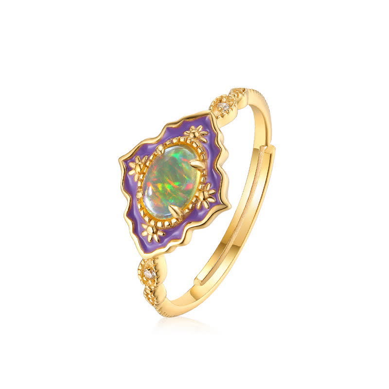 Anello Olivenorma Opal Vintage Open Regolabile in Oro Smaltato