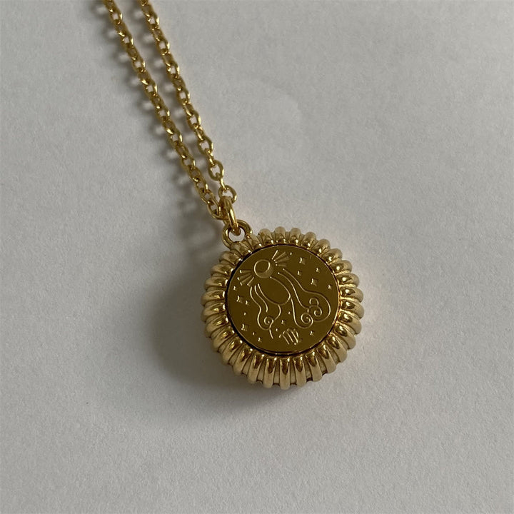 Olivenorma Zodiaco Rotondo Ciondolo Collana in Acciaio al Titanio Oro 18k