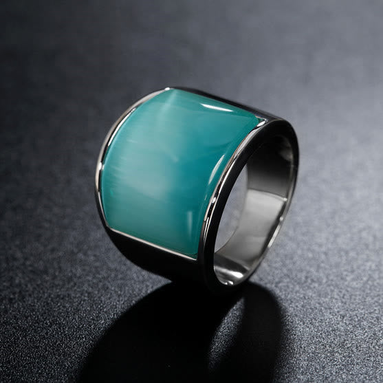 Anello in acciaio al titanio con pietra preziosa naturale Olivenorma