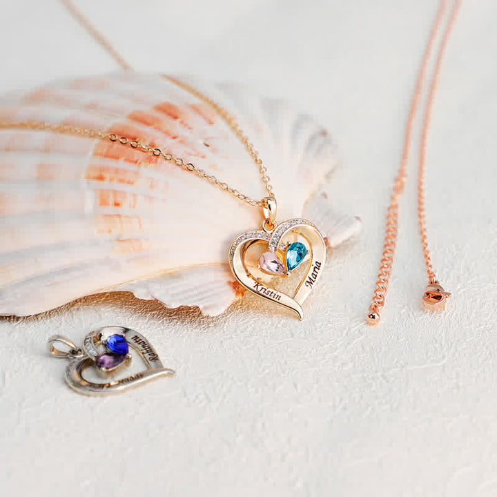 Collana personalizzata e incisa con pietre portafortuna a forma di cuore Olivenorma