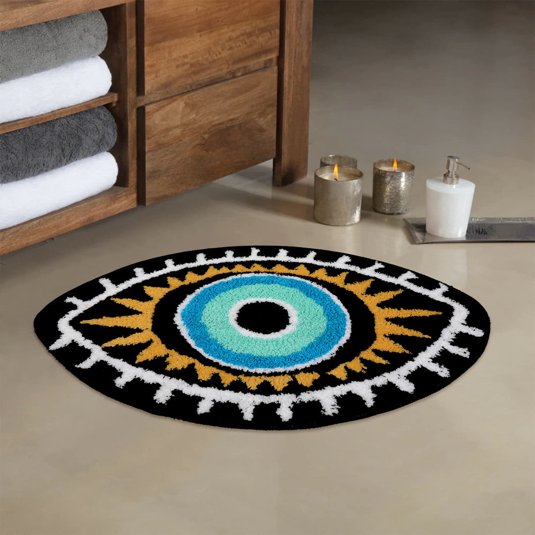 Olivenorma Tappeto antiscivolo per il bagno con motivo Evil Eye nero, lavabile 