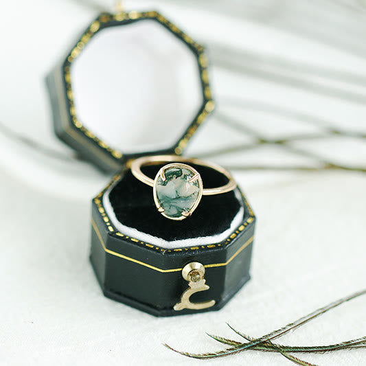 Anello in argento 925 con agata muschiata ovale naturale Olivenorma 