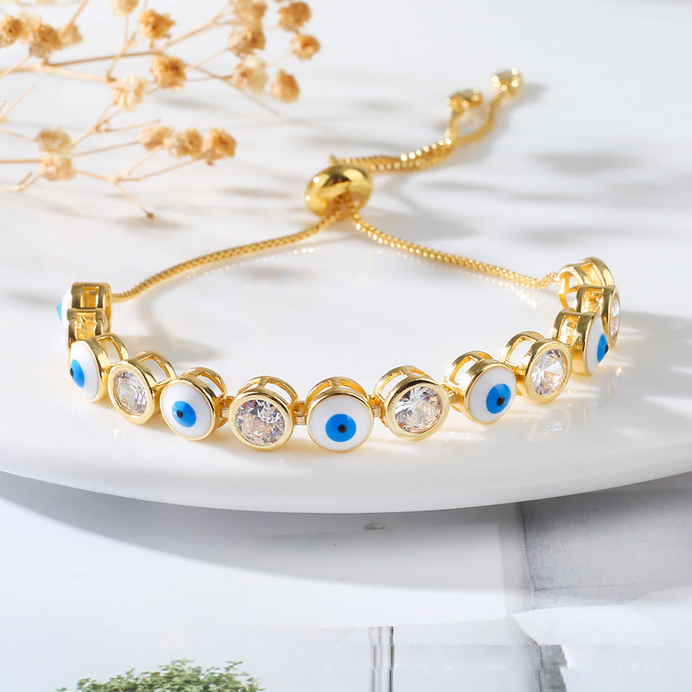 Braccialetto regolabile con zircone bianco e malocchio Olivenorma 