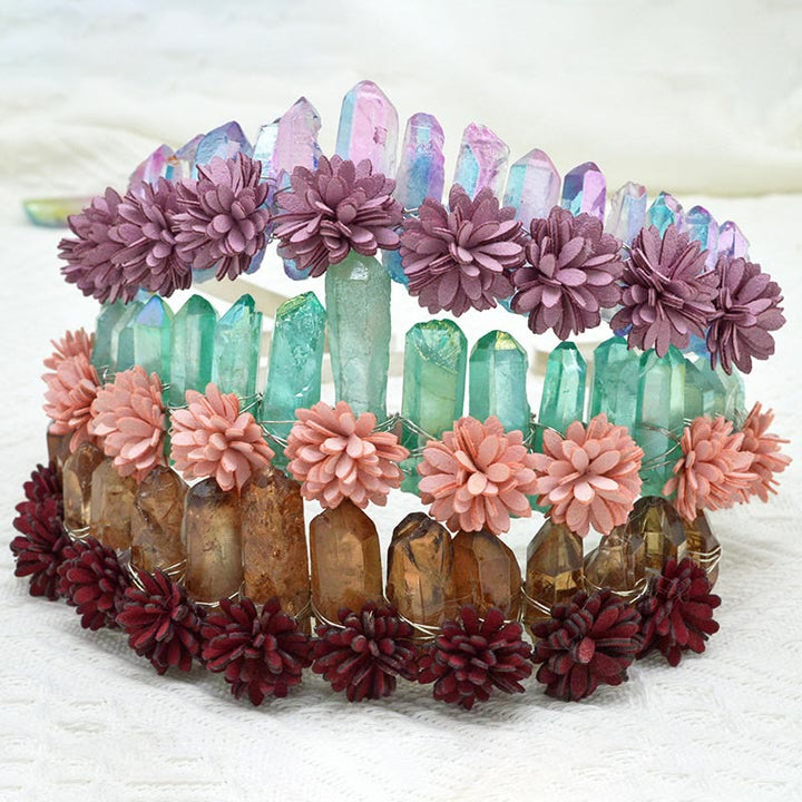 Olivenorma Tiara di fiori con corona arcobaleno in cristallo naturale