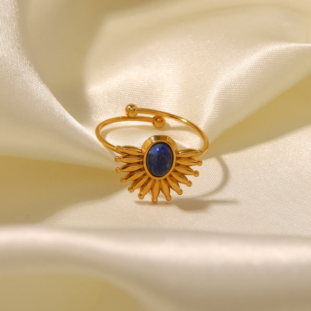 Anello Olivenorma in acciaio inossidabile placcato oro 18k con lapislazzuli 