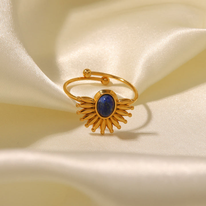 Anello Olivenorma in acciaio inossidabile placcato oro 18k con lapislazzuli 
