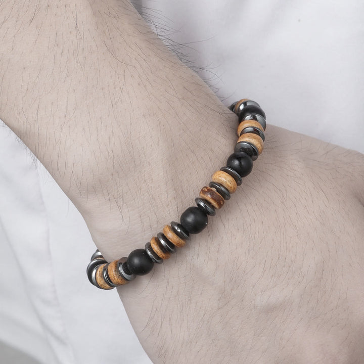 Bracciale Olivenorma in onice nero, ematite, bronzite, 8 mm, perline