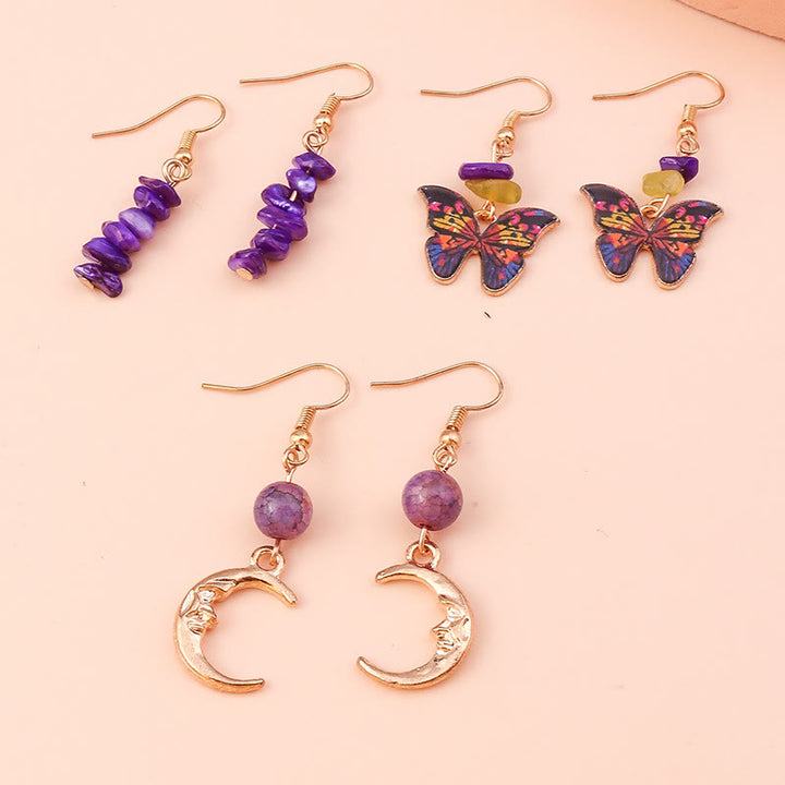 Olivenorma Ametista Viola Agata Farfalla Luna Ciondolo Orecchini Set