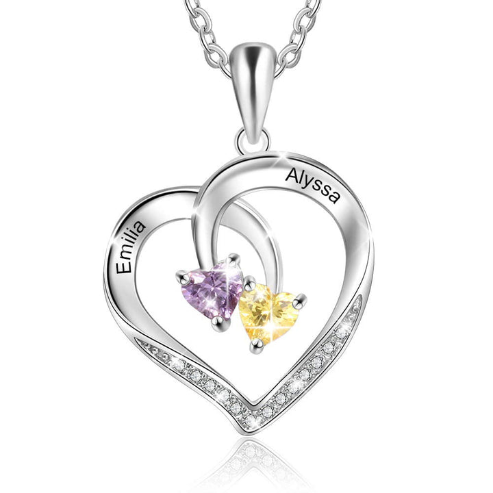 Olivenorma Custom Heart Promise 2 Pietre Portafortuna Nome Collana Incisione
