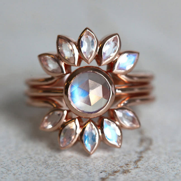 Olivenorma "Tide Goddess" - Anello in 3 pezzi con pietra di luna e fiore di sole