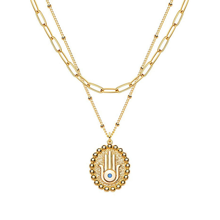 Olivenorma Collana con catena a strati color oro Hamsa Evil Eye