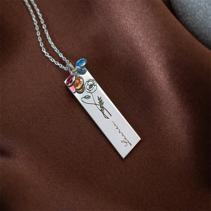 Olivenorma Collana personalizzata con fiore di nascita e pietra portafortuna con nome