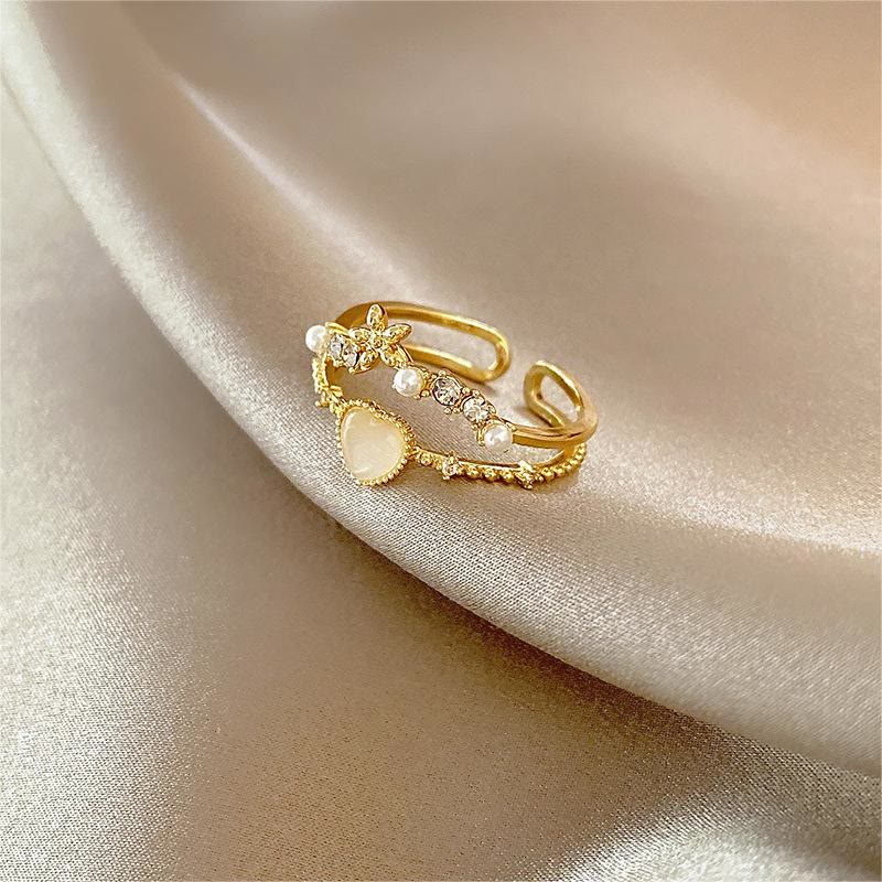 Anello regolabile Olivenorma Cat's Eye Stone Bianco Zircone 