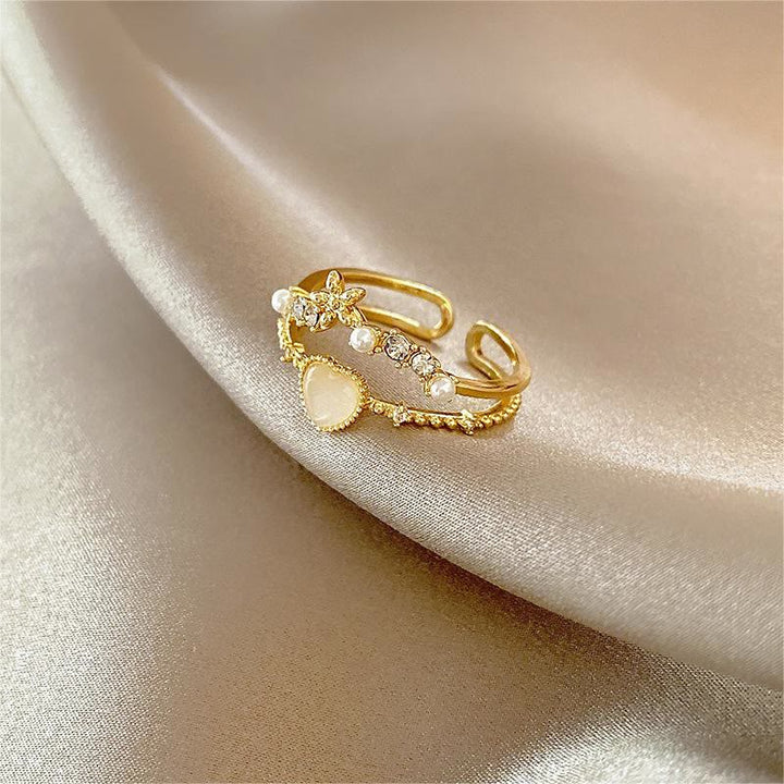 Anello regolabile Olivenorma Cat's Eye Stone Bianco Zircone 