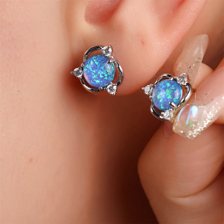 Orecchini a bottone Olivenorma Opal Small Round White Zircon 