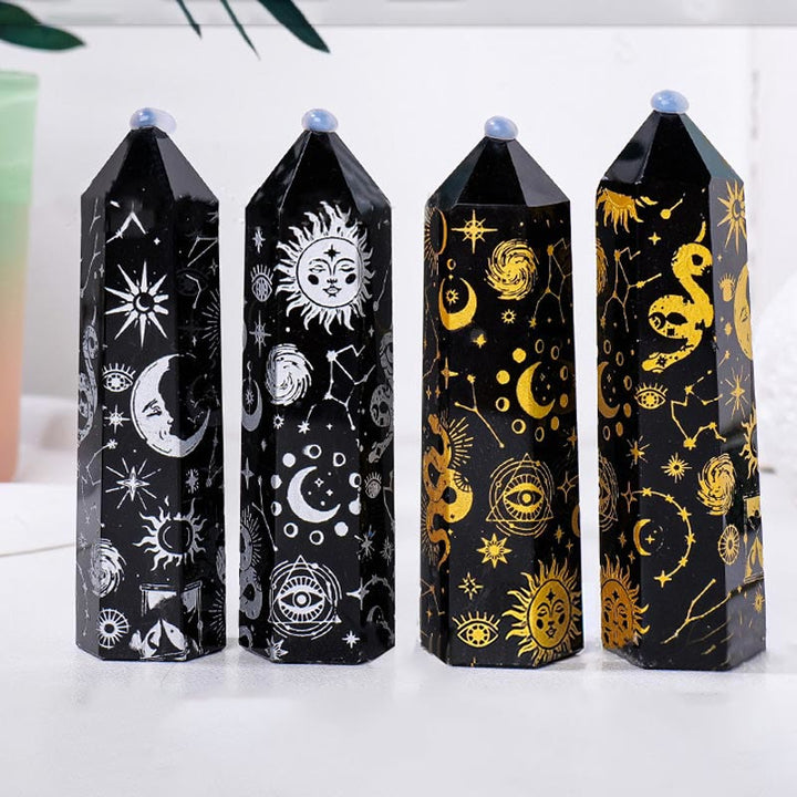 Olivenorma Obsidian Crystal Tower Bacchette di cristallo esagonali