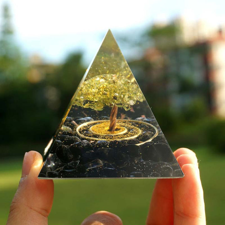 Olivenorma Peridoto con Ossidiana Albero della Vita Reiki Orgone Piramide 