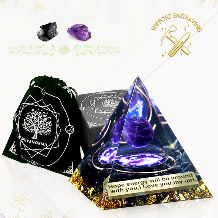 Piramide di orgone di tormalina nera e ametista Olivenorma 