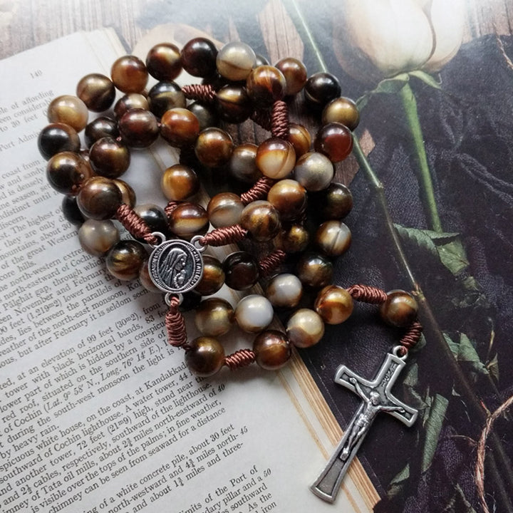 Olivenorma 10mm Agata Perline Gesù Croce Pendente Collana Rosario 