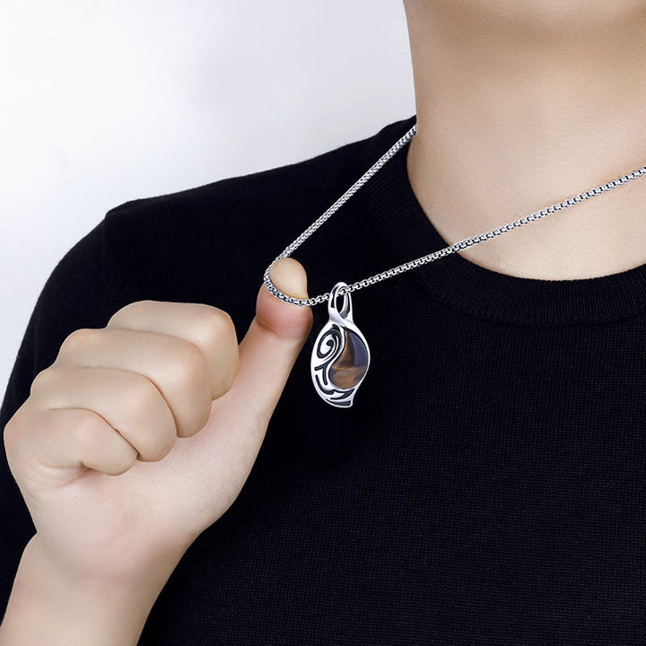 Collana in acciaio al titanio con occhio di tigre, coraggio, fortuna e protezione Olivenorma