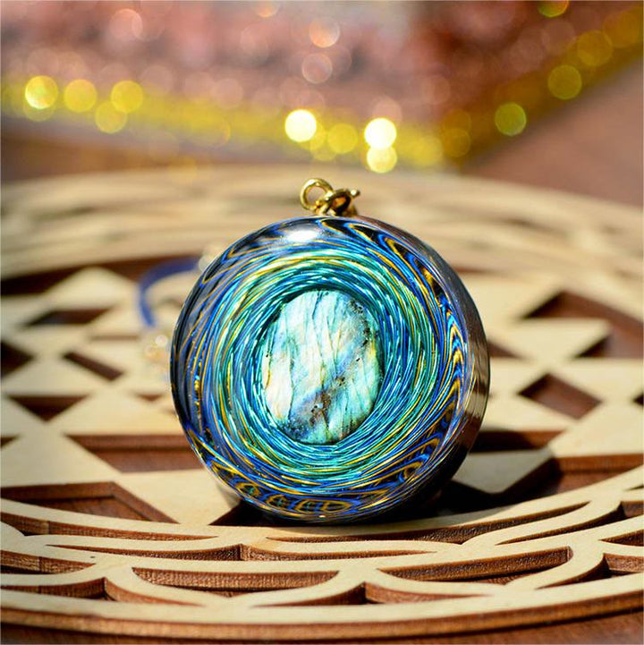 Collana di orgone blu naturale di labradorite dello spazio sacro Olivenorma