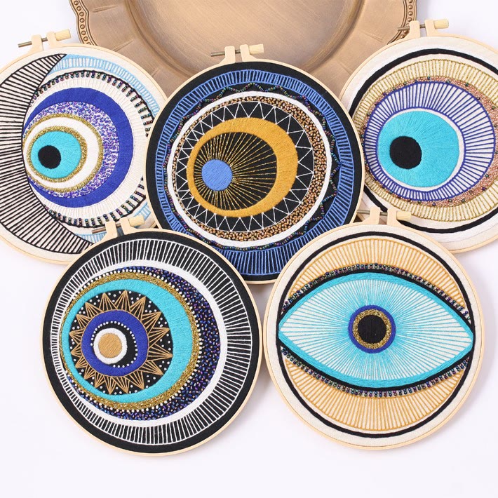 Olivenorma Evil Eye Ricamo a mano Materiale semilavorato Decorazione 