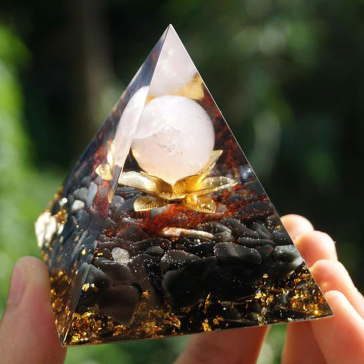 Olivenorma Quarzo Ialino Ossidiana Simbolo del Loto Piramide Orgonica