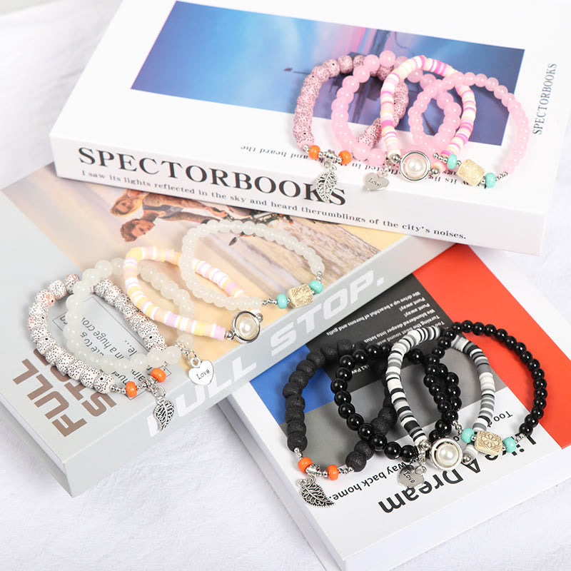 Set di braccialetti di perle con ciondolo a forma di cuore e foglia Olivenorma