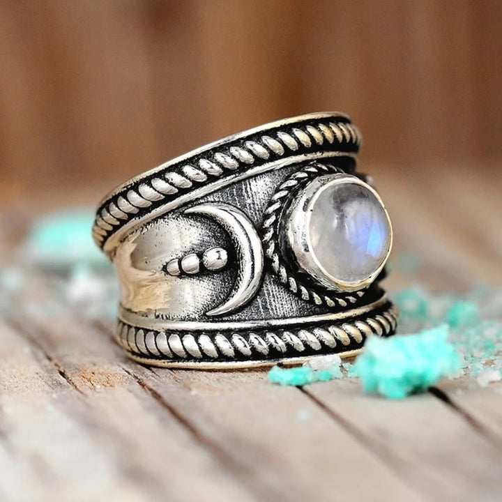 Olivenorma Boho Moon Anello in pietra di luna in argento sterling