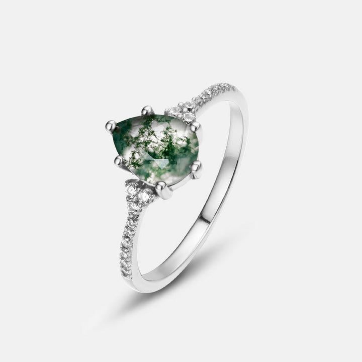 Olivenorma Moss Agate White Zircon Six Claw