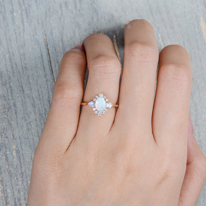 Anello da donna Olivenorma Opal Moonstone White Zircon