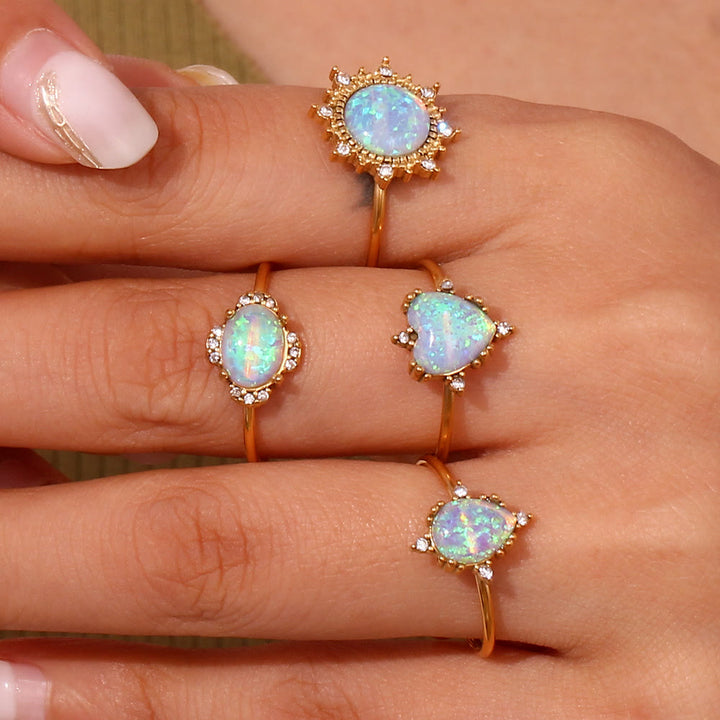 Anello regolabile Olivenorma Natural Opal Sun Heart 