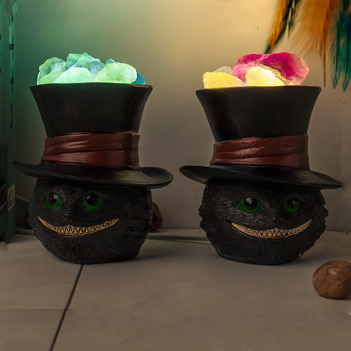 Olivenorma Cappello di fluorite naturale Lampada di cristallo gatto nero