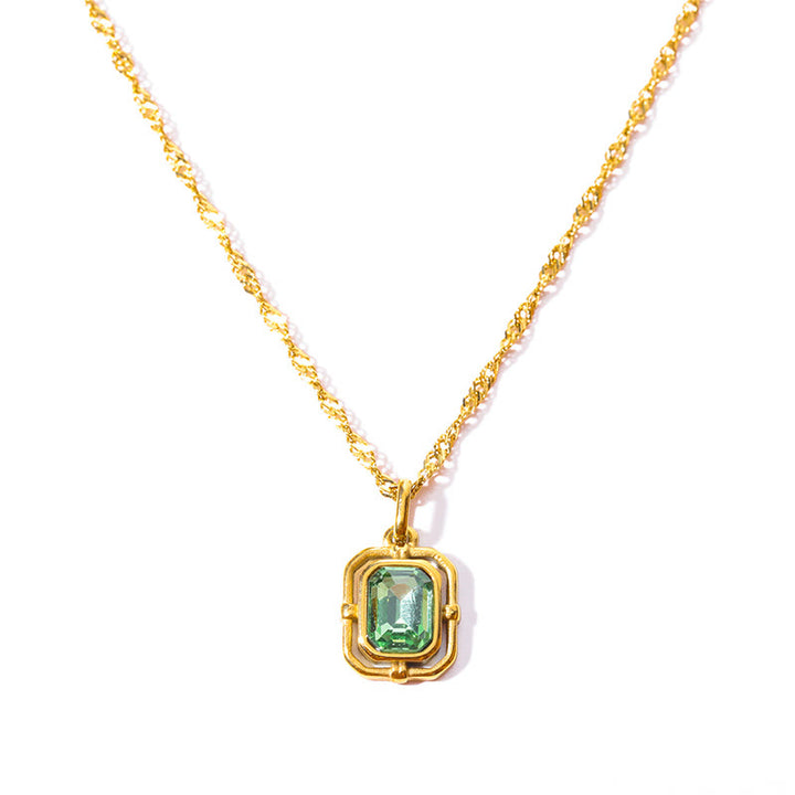 Collana Olivenorma Water Wave Chain Square Zircone Titanio Acciaio