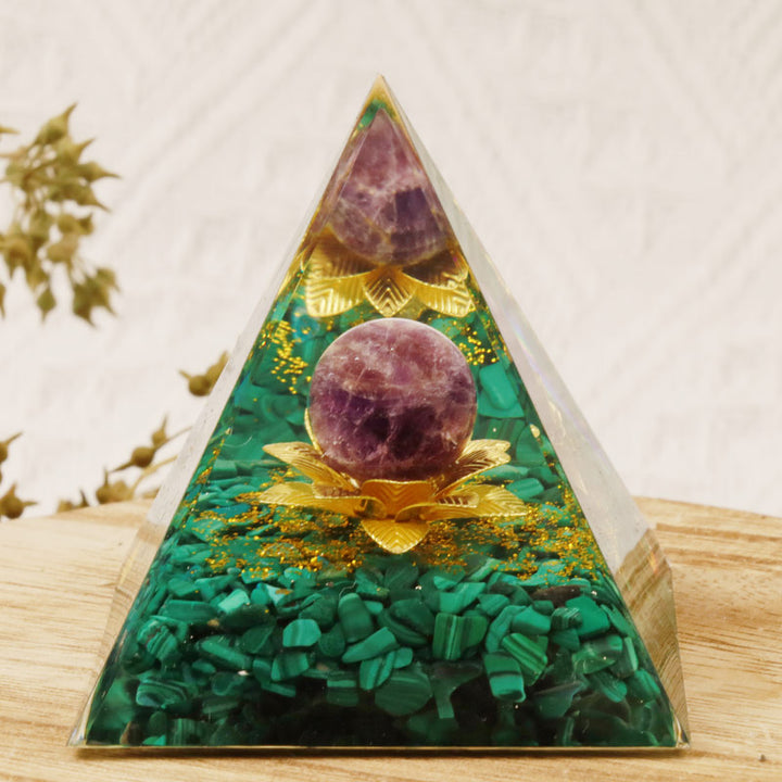 Olivenorma Ametista Malachite Loto Simbolo Orgone Piramide