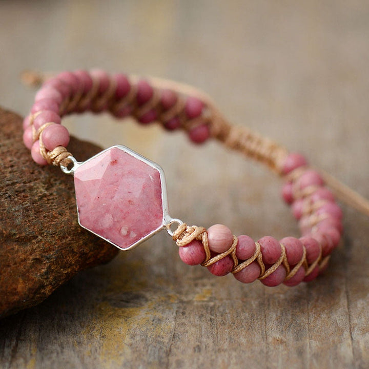 Bracciale avvolgente Olivenorma Hexagon Acquamarina Rodocrosite