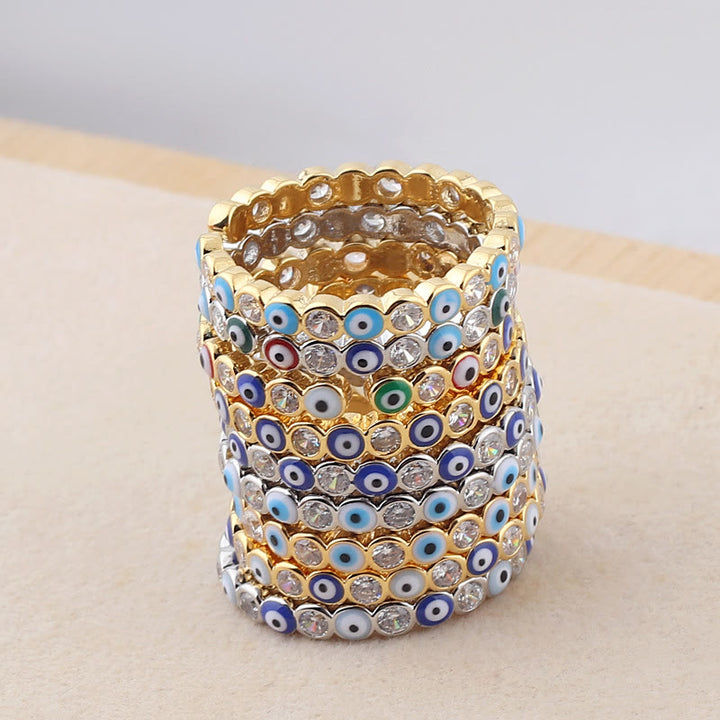 Olivenorma Anello regolabile con zircone bianco e colorato malocchio 