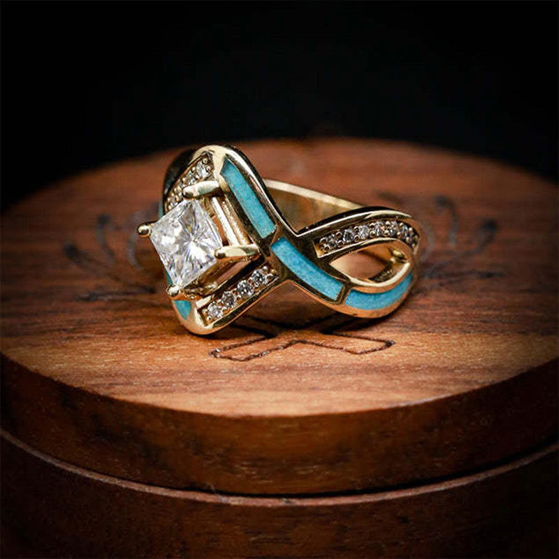 Anello a onda in zircone turchese placcato in argento S925 Olivenorma