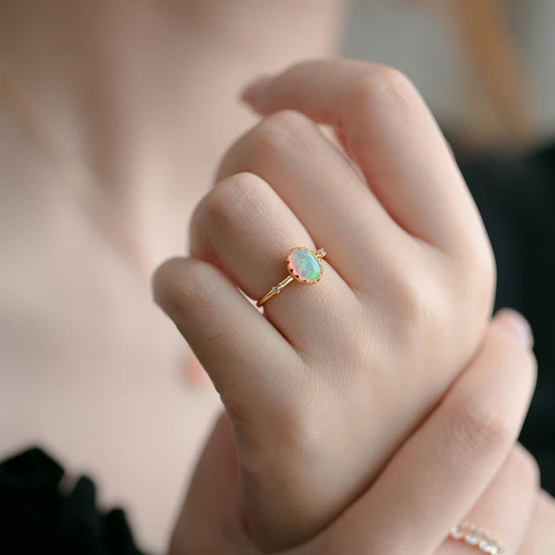 Anello regolabile Olivenorma Retro Gold Opal