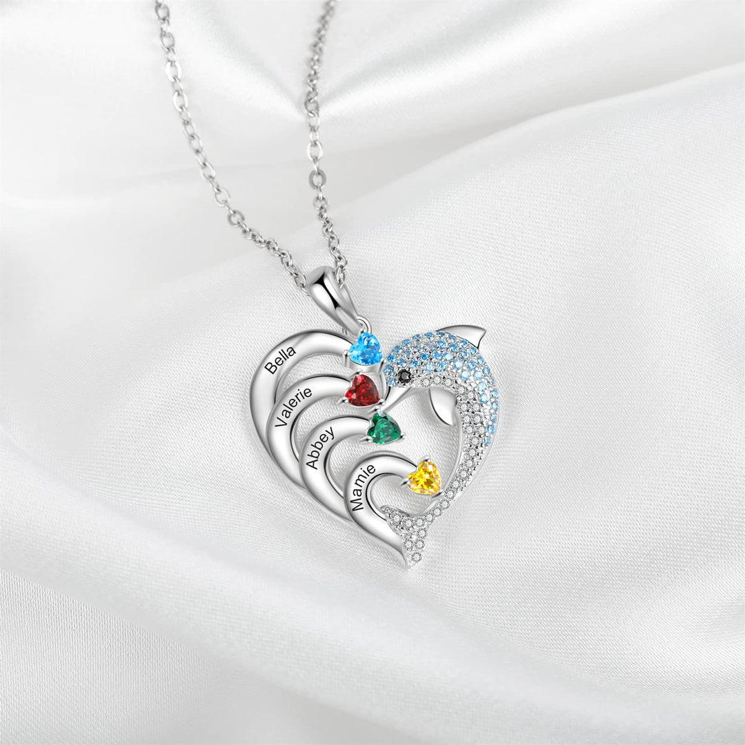 Collana con ciondolo in pietra incisa a forma di cuore di delfino Olivenorma