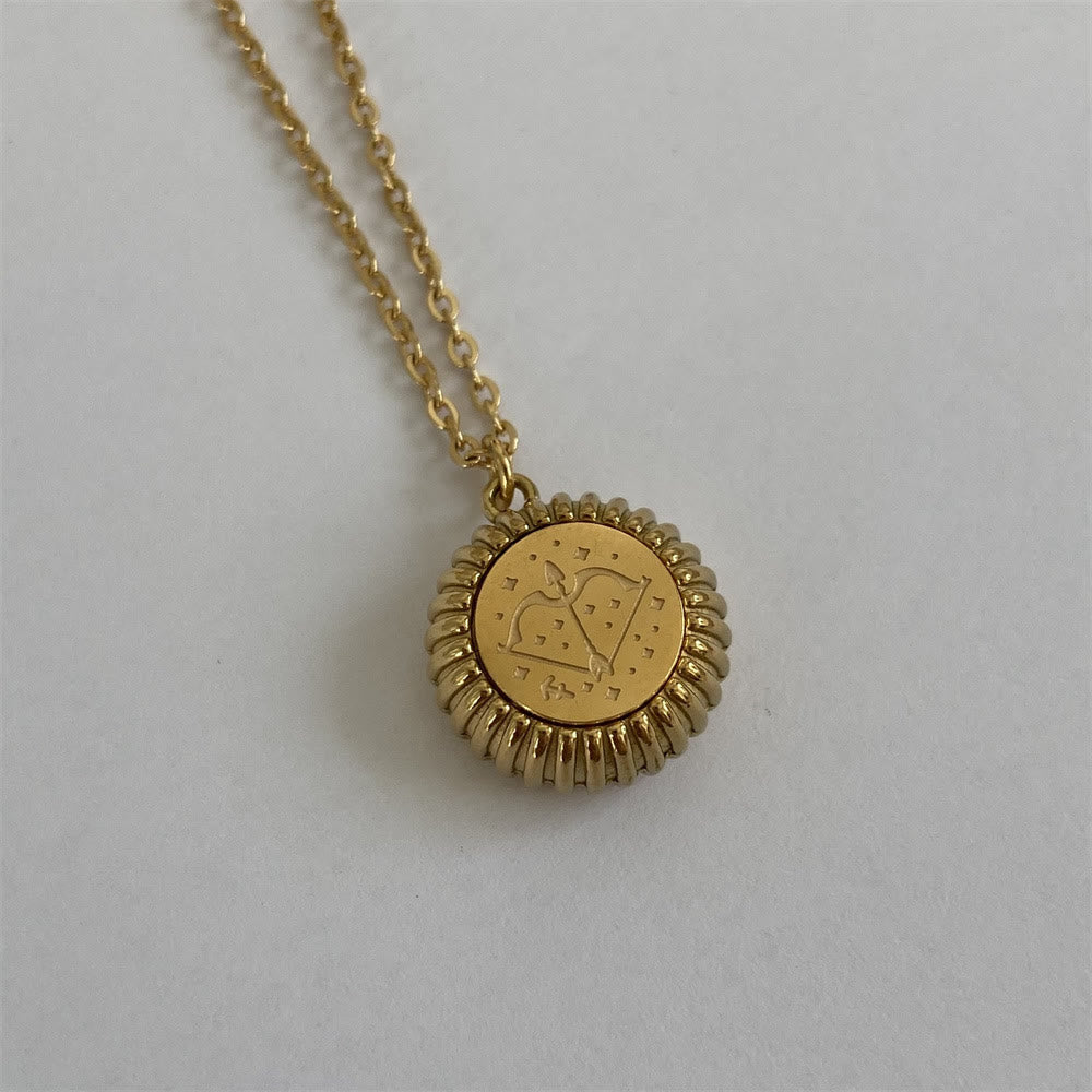 Olivenorma Zodiaco Rotondo Ciondolo Collana in Acciaio al Titanio Oro 18k
