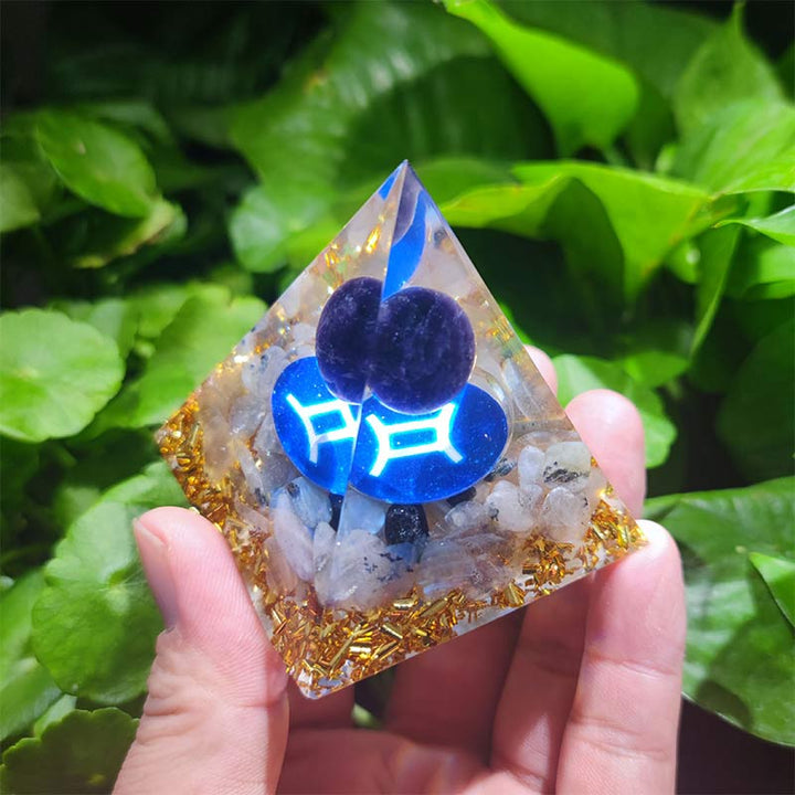 Ametista Olivenorma con Quarzo Ialino Gemelli Zodiaco Orgone Piramide 