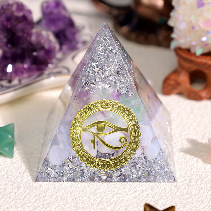 Olivenorma Calcedonio Blu Fluorite Occhio di Horus Piramide Orgonica