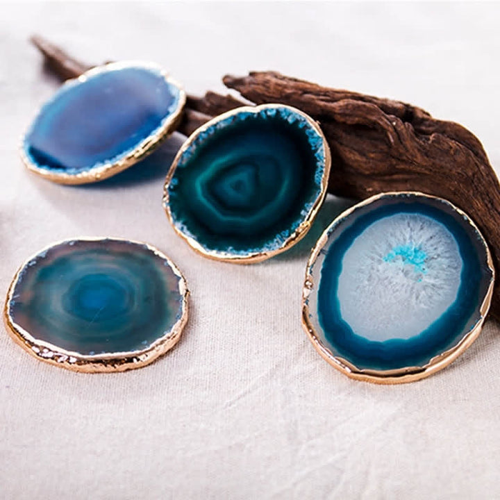 Sottobicchiere Olivenorma in Agata Blu Decorazione con pietre preziose