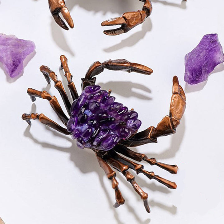 Olivenorma Ghiaia di Ametista Naturale Granchio Ornamento Decorazione Pietra Preziosa 