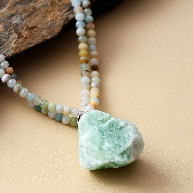 Collana con ciondolo a doppia catena in amazzonite naturale Olivenorma