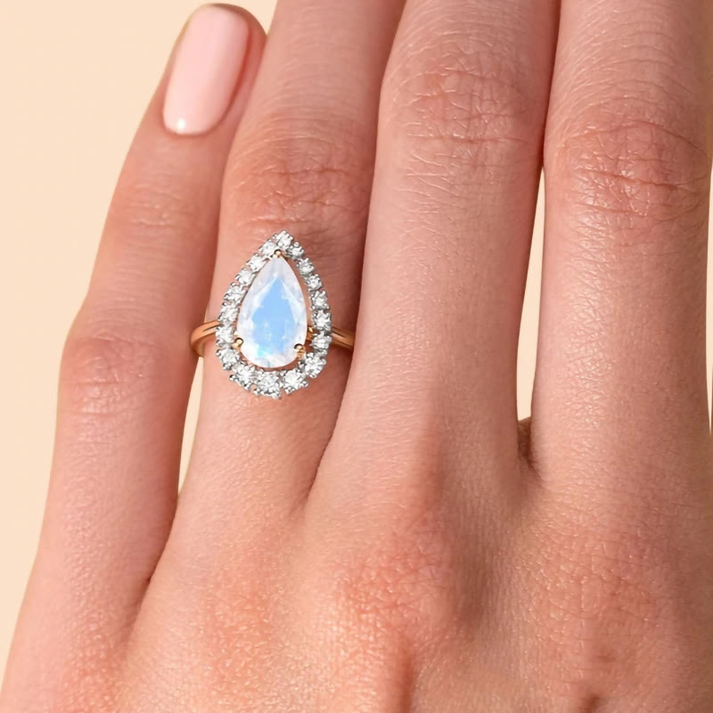 Anello Olivenorma Water Drop Moonstone Zircone bianco S925 in oro rosa 
